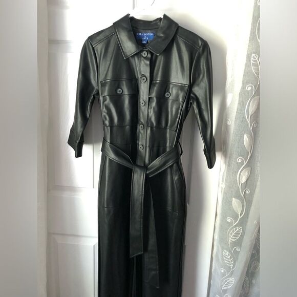 APT. 9 Cara Santana Women Faux Leather Jumpsuit Women sz XS buttons front belt - Picture 4 of 11